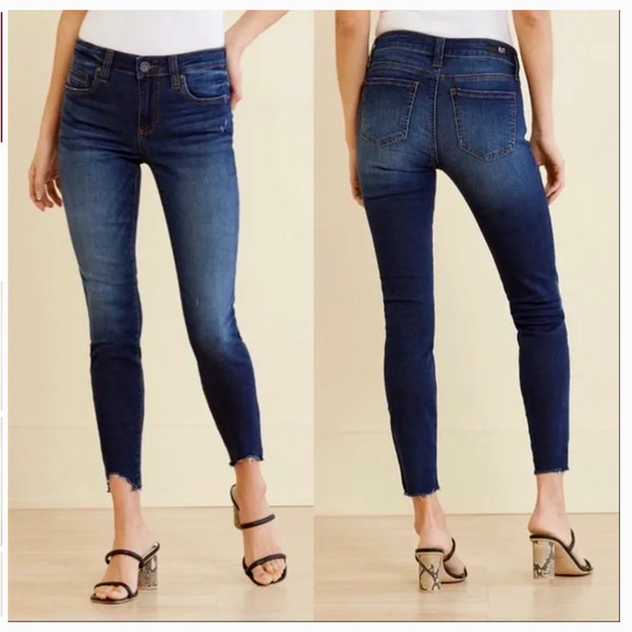 Kut From The Kloth Blue Connie High Rise Slim Fit Raw V-Cut Ankle Hem Jeans 4 - Picture 1 of 13